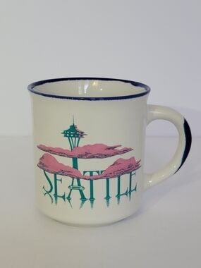Seattle Ceramic Mug with Pink Clouds and Teal Design